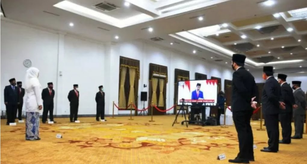 Gubernur Jatim Dan Kepala OPD Ikuti Upacara Hari Lahir Pancasila Secara Virtual