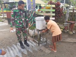 Hal Kecil Yang Berarti Bagi Generasi Penerus Di Perbatasan Papua, Satgas Yonif 126/KC Edukasikan Cara Cuci Tangan