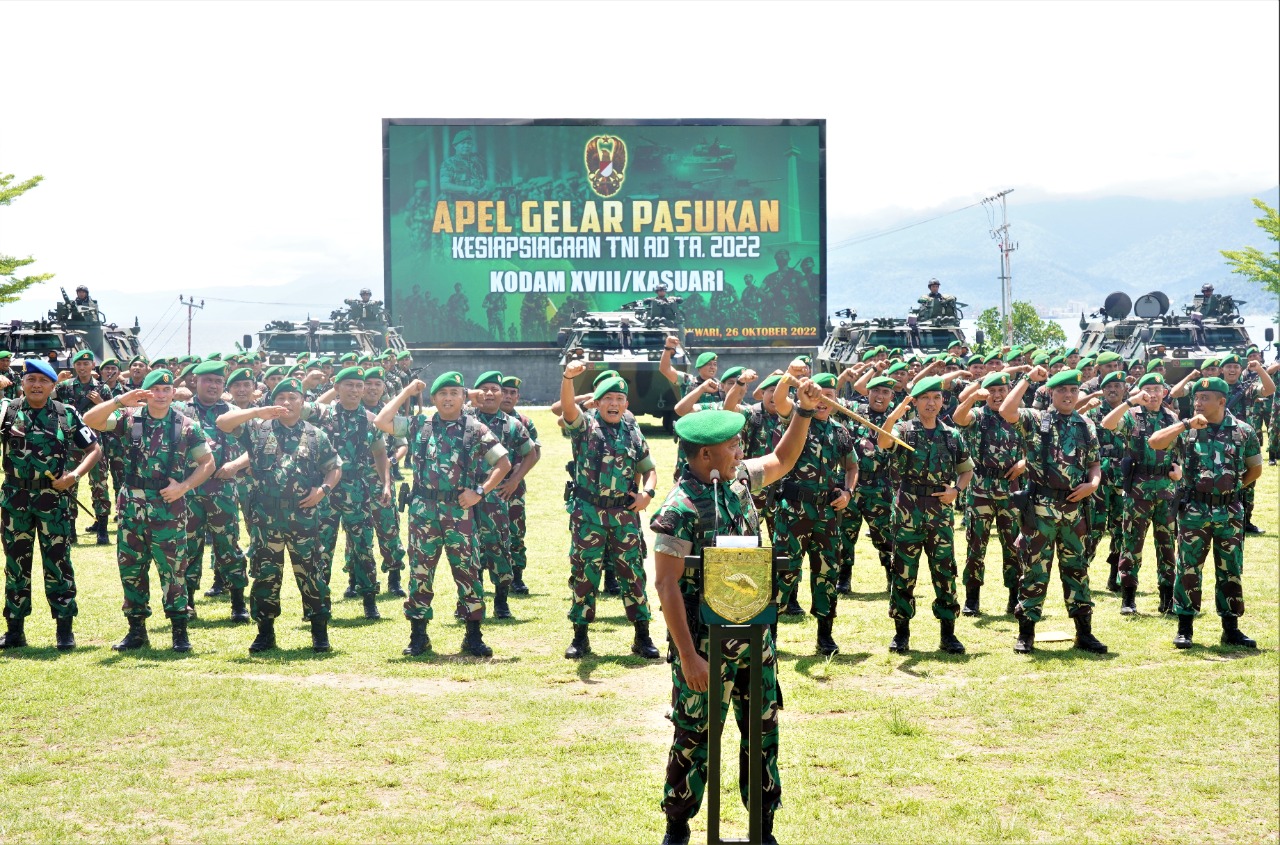 Prajurit Kodam XVIII/ Kasuari Ikuti Apel Kesiapsiagaan Bersama Kasad