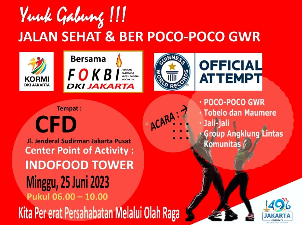 Masyarakat Bakal Ikuti Poco-Poco yang Digelar FOKBI DKI Jakarta di CFD Bundaran HI