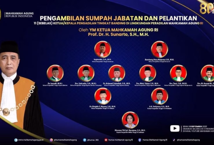 Ketua MA Lantik 11 Pimpinan Pengadilan Tingkat Banding, Ini Daftar Nama-Namanya